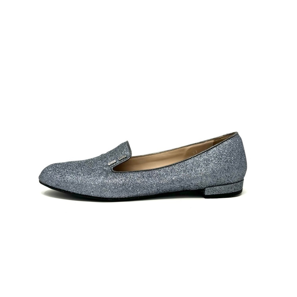 Miu Miu Ballet Flats Metallic Silver Glitter Slippers Ballerina 37 EU / 7 US
